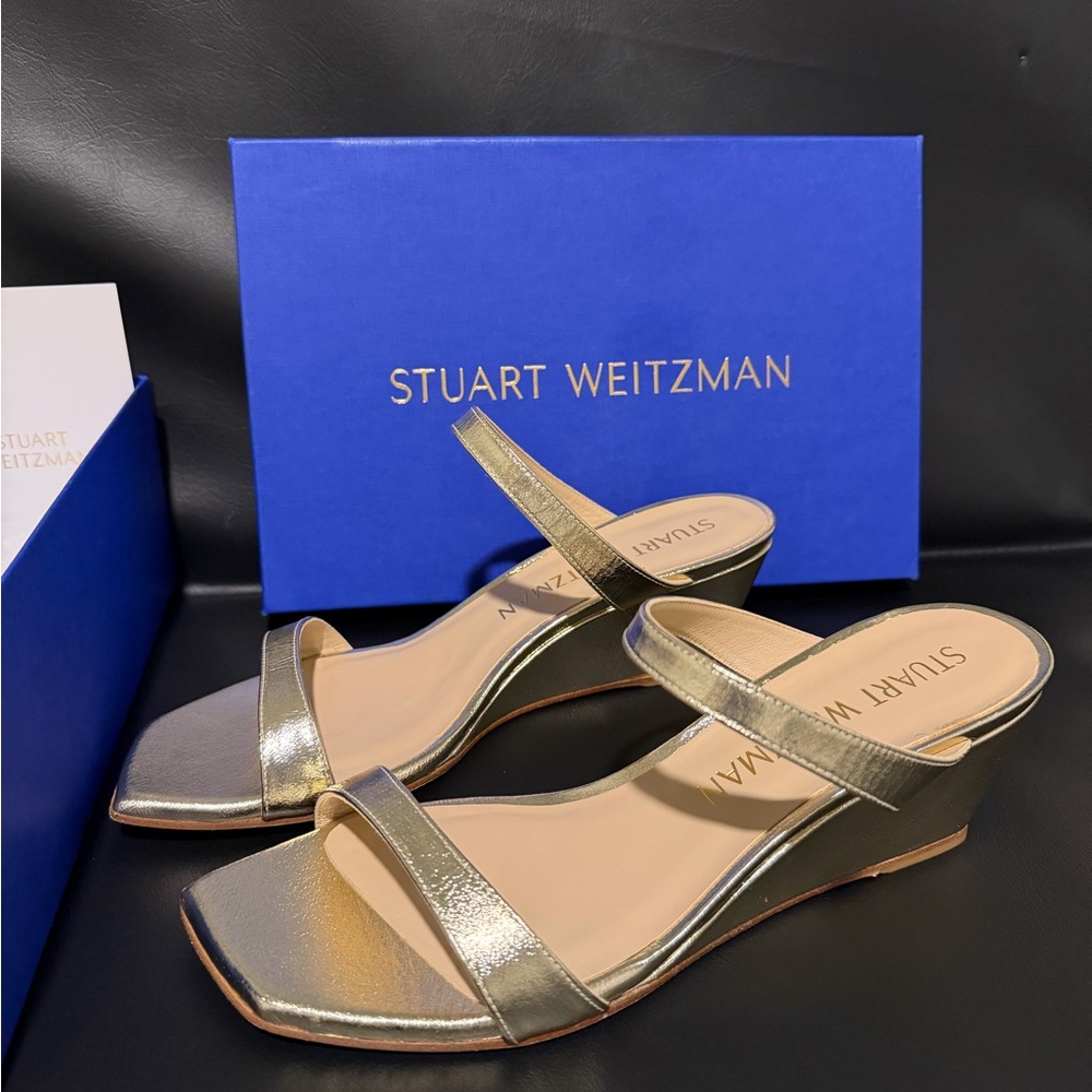 Stuart Weitzman Gold Strappy Wedges